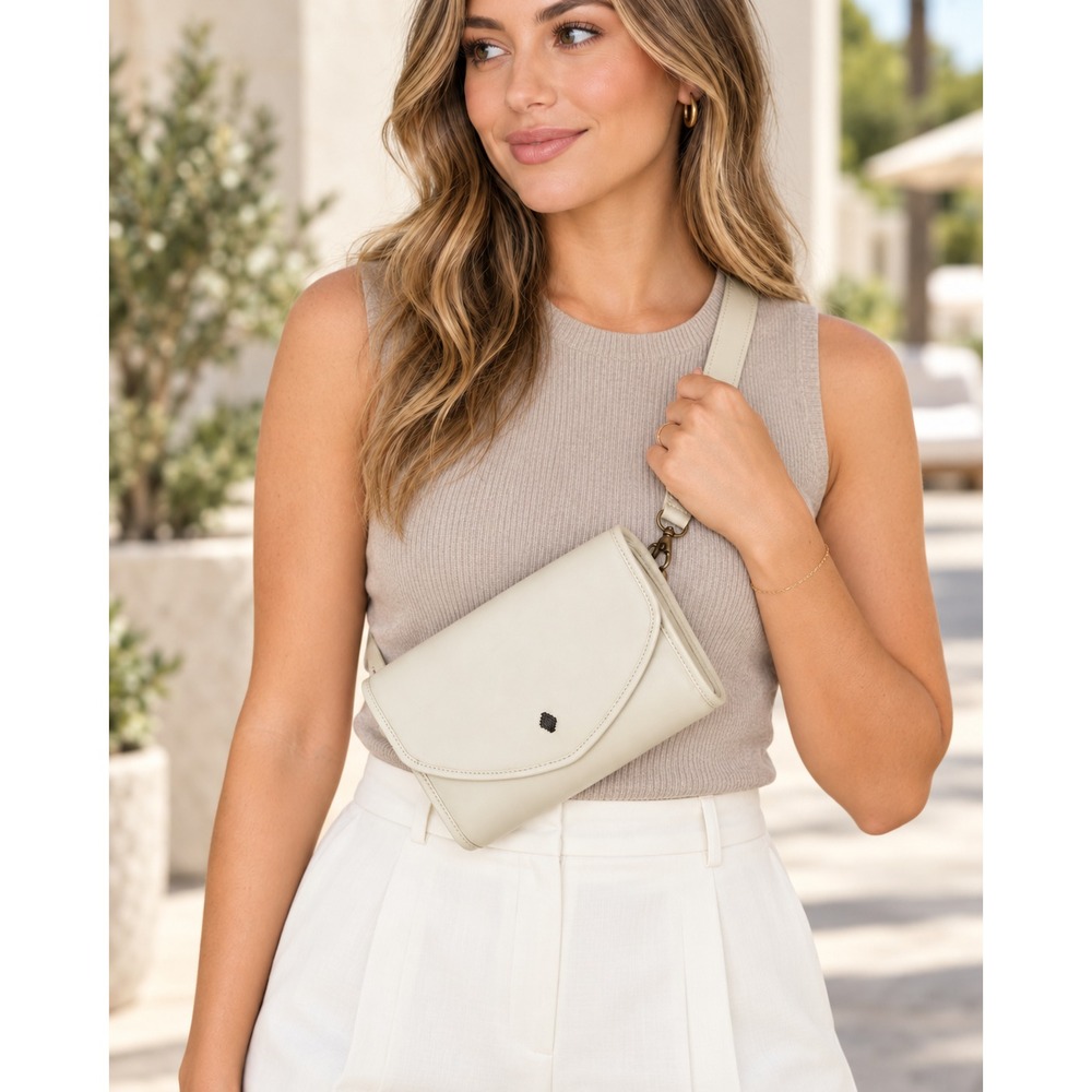 Nena & Co. Tesoro Cream Leather Envelope Crossbody Bag Boho - Picture 1 of 15